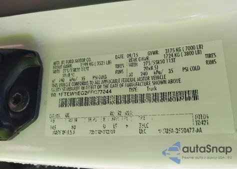 2015 Ford F-150 Platinum из США, поврежденный, VIN 1FTEW1EG2FFC77044